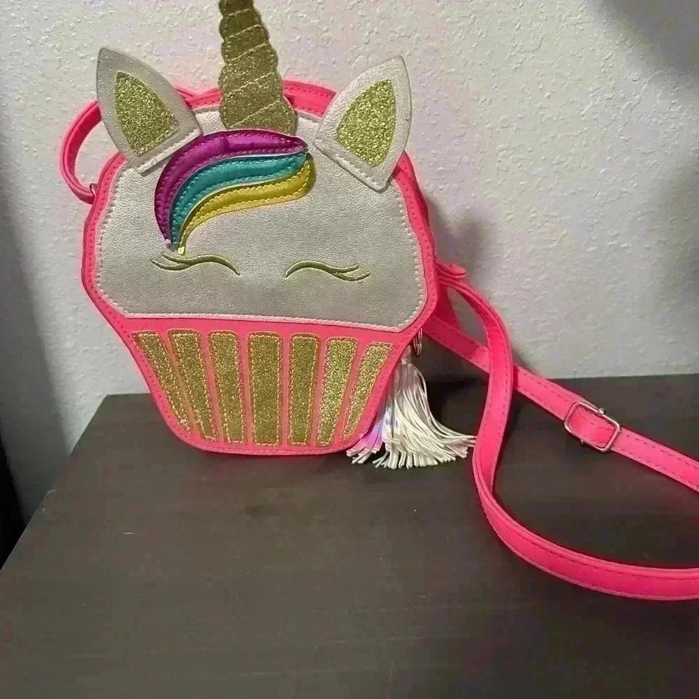 Kids Unicorn Cupcake Purse Bag Crossbody Pink Glitter Sparkle Fun